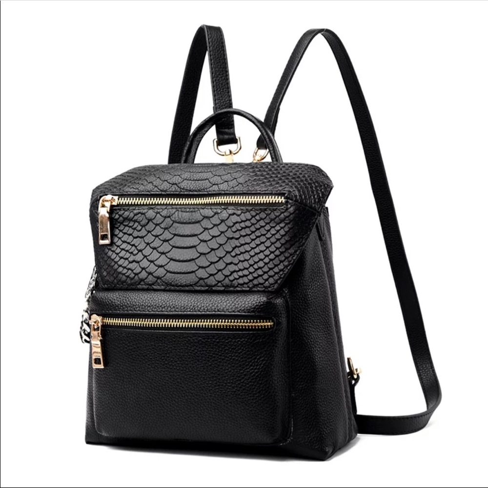 Faux Crocodile- Top Grain Leather Backpack